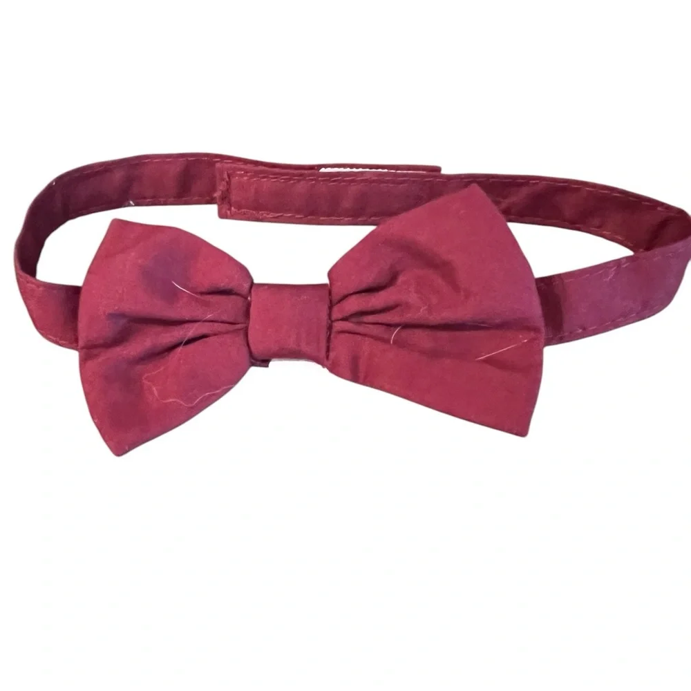 Lot of 2 Toddler Boys Bow Ties Adjustable Solid Burgundy And Dinosaur Print